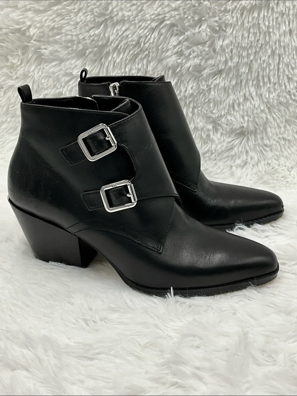 Michael Kors Black Leather Ankle Booties with Buckle Straps